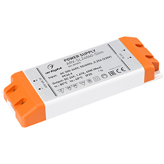 Блок питания ARV-SL24040-Slim (24V, 1.67A, 40W, PFC) (Arlight, IP20 Пластик) | Arlight 021019